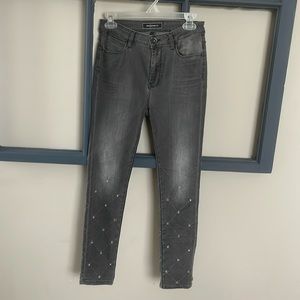 Size 27 Charcoal Gray Jeans with diamond embellishments